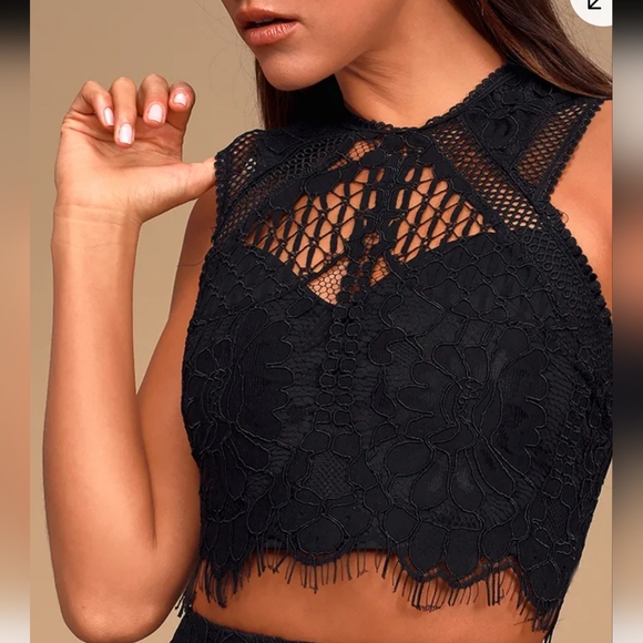 Lulus Alliss Black Lace Sleeveless Crop Top - Picture 1 of 14